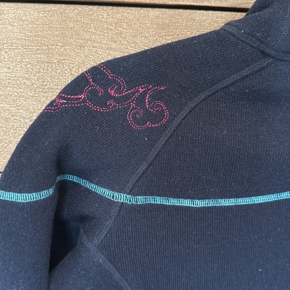 Sherpa Navy Wool Blend Jacket Womens XS winter zip up embroidered activewear - Picture 6 of 13